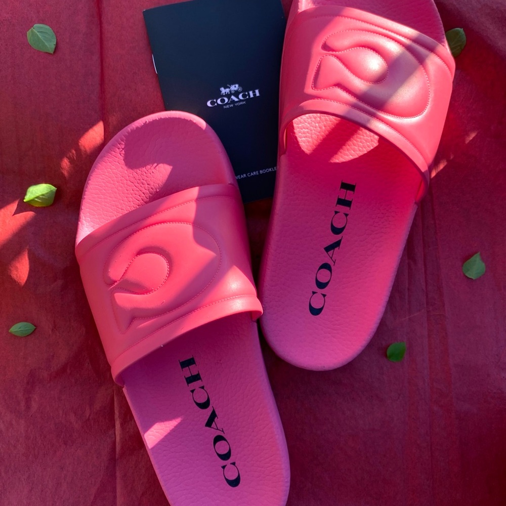 neon pink COACH slides!